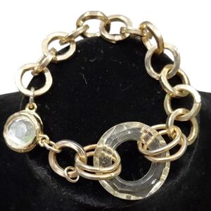 Gold Chunky Chain Link Bracelet with Rhinestone Magnetic Closure. 8in long....